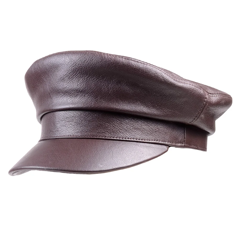 

Men's Women's Unisex Real leather Cowhide Flat Cap Military Beret Naval Hat Newsboy Army/Navy Caps/Hats