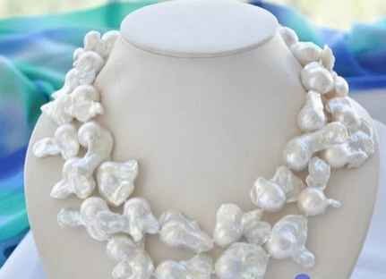 

Jewelr 004306 BIG 2row WHITE KESHI BAROQUE REBORN PEARL NECKLACE