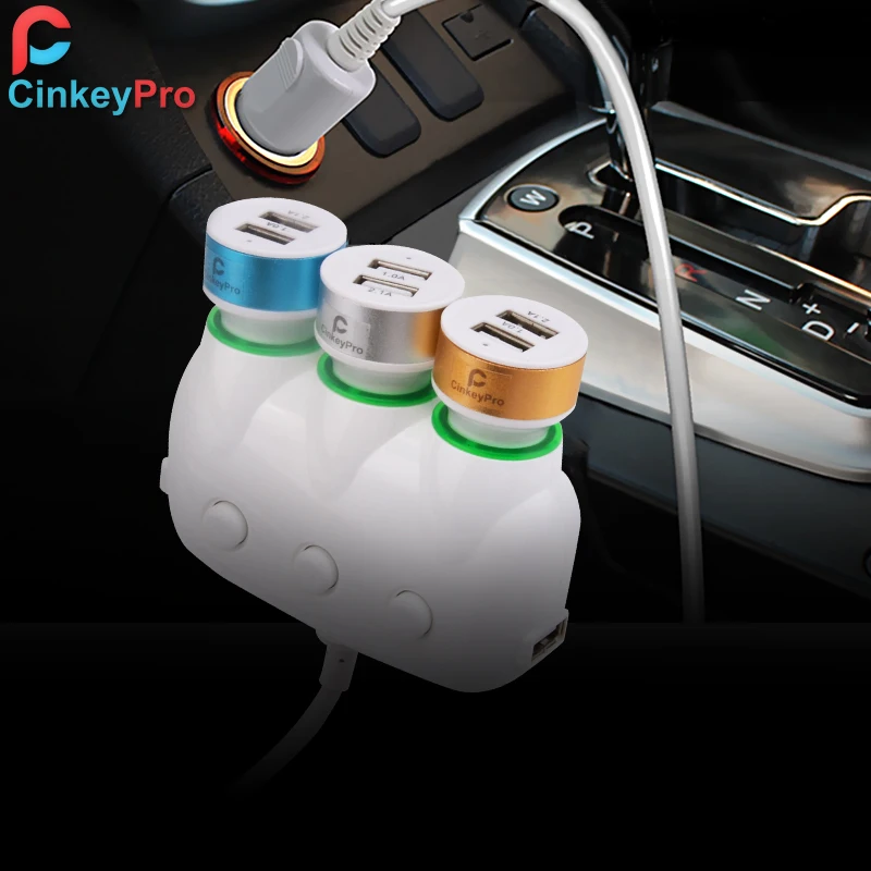 CinkeyPro سيارة شاحن 3-المقبس سيارة-شاحن ل فون سامسونج المزدوج USB الهاتف المحمول شاحن 5 فولت 3.1A السجائر أخف محول