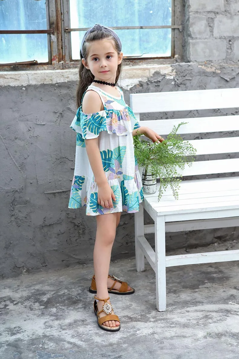VFOCHI/новое платье для девочек симпатичная От 2 до 10 лет Детская одежда Детские платья до колена с цветочным принтом для девочек-подростков, летнее пляжное платье