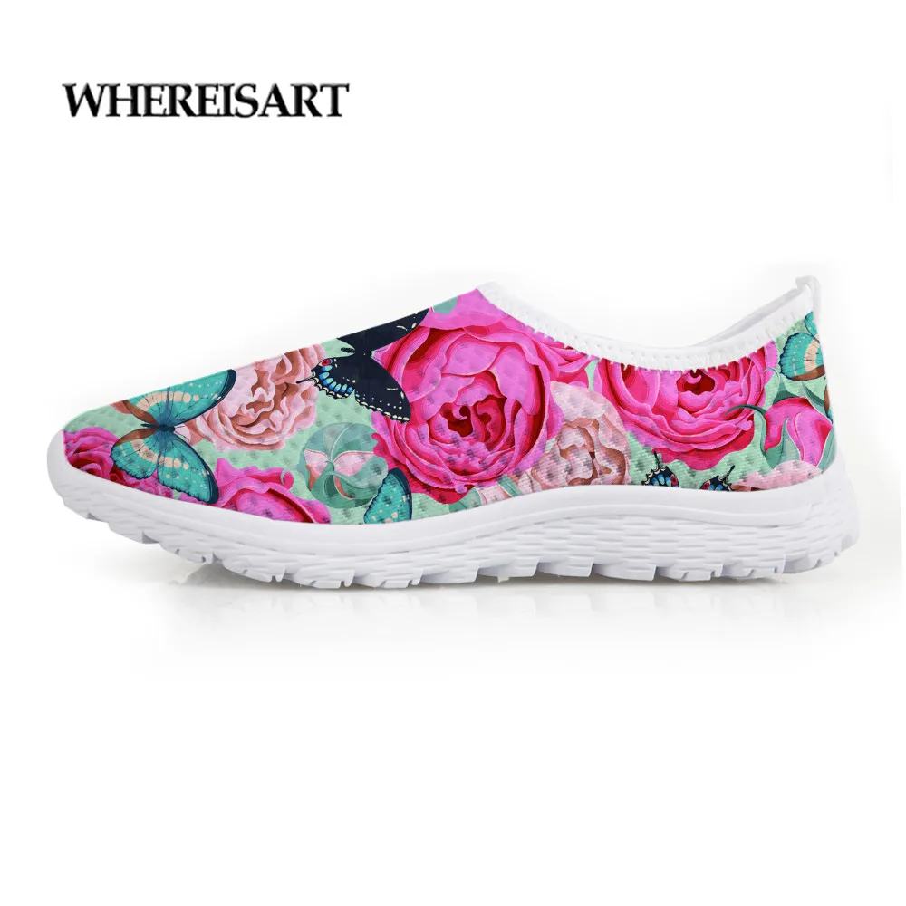 

WHEREISART 2019 Newest Summer Women Flats Shoes Beautiful Butterfly Pattern Breathable Air Mesh Women's Sneakers Light Weight