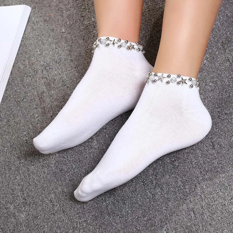 [EIOISAPRA] ажурные носки ручной работы в японском стиле с жемчужинами и звездами женские креативные носки в стиле колледжа Harajuku с вырезами Calcetines Mujer