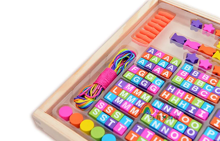 Free Shipping Children's Jewelery Making Utilities wooden color threading Beads Blocks, Girl's toy, English alphabet blocks toys Melissa & Doug DIY (3)