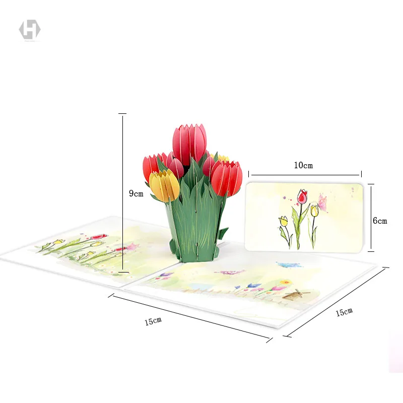 

3D Color Printing Tulip pop up greeting cards flowers laser cutting envelope postcard hollow carved handmade kirigami gifts
