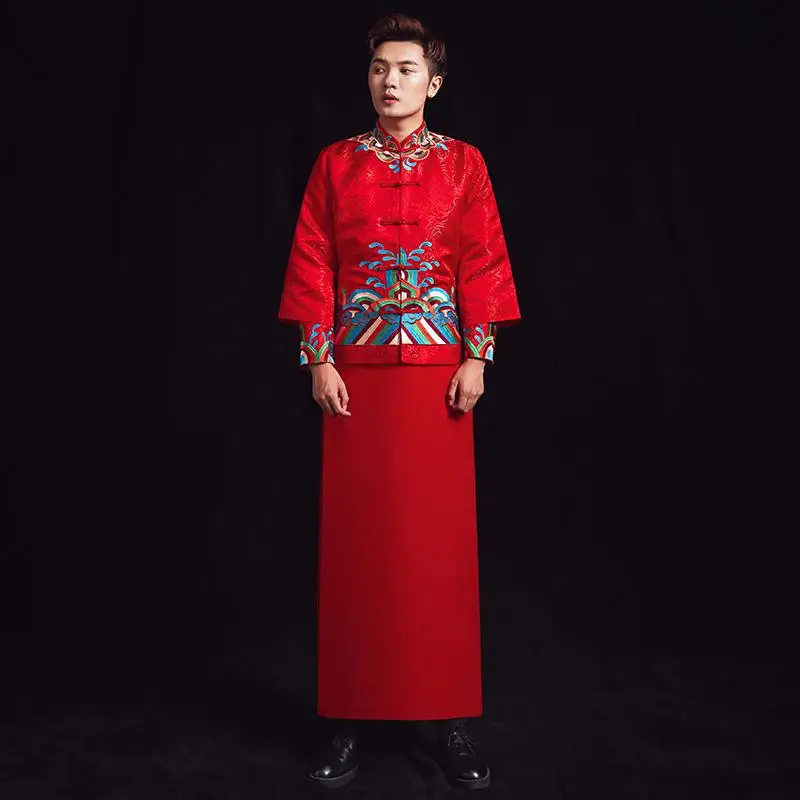 Вышивка дракон для мужчин Cheongsam китайский стиль жениха Свадебная одежда традиционное пальто+ халат мужской костюм Тан тост костюм - Цвет: Style 3