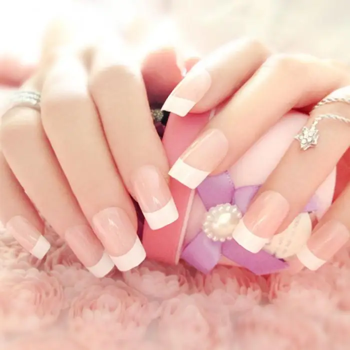 24 шт./компл. Французский Длинные накладные ногти с помощью клея Свадебные вечерние женские поддельные полностью накладные ногти смешанные Размеры@ ME88