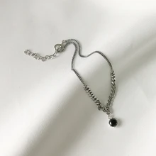 925 Стерлинговое Серебро Циркон винтажные ножные браслеты грубо обработанная цепь черный циркон винтажные ножные браслеты для женщин женские браслеты на ногу ювелирные изделия Шарм