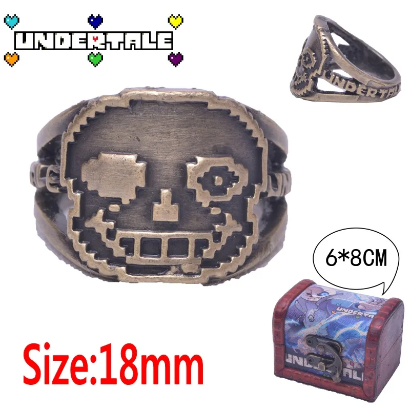 

Undertale sans Logo Ring with wooden gift box Hollow Brozen Cosplay Finger Handmade Unisex Otaku Gifts Cosplay