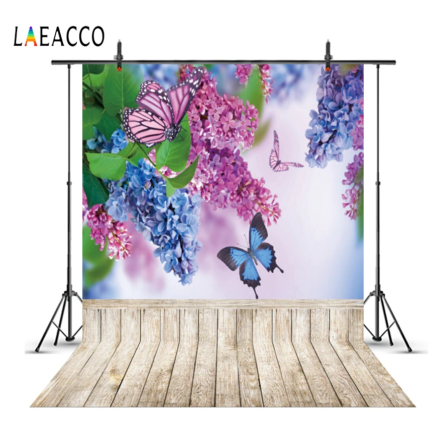

Laeacco Spring Blossom Flowers Tassel Wooden Board Butterfly Child Portrait Backgrounds Photographic Backdrops For Photo Studio