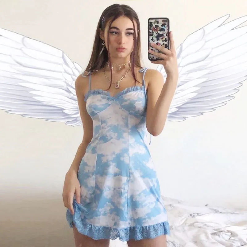 

ZADORIN Sexy Spaghetti Strap Bandage Summer Sun Dress Women Lace Hem Blue Bodycon Wrap Dress Retro Party Club Boho Beach Dress