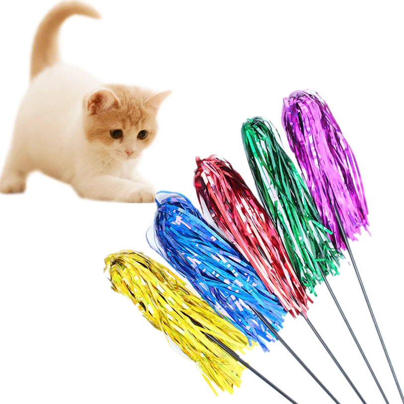 

Pet Cat Teaser Colorful Reflective Strips Cat Wand Cat Catcher Teaser Stick Cat interactive training toys Wholesale 40DC26