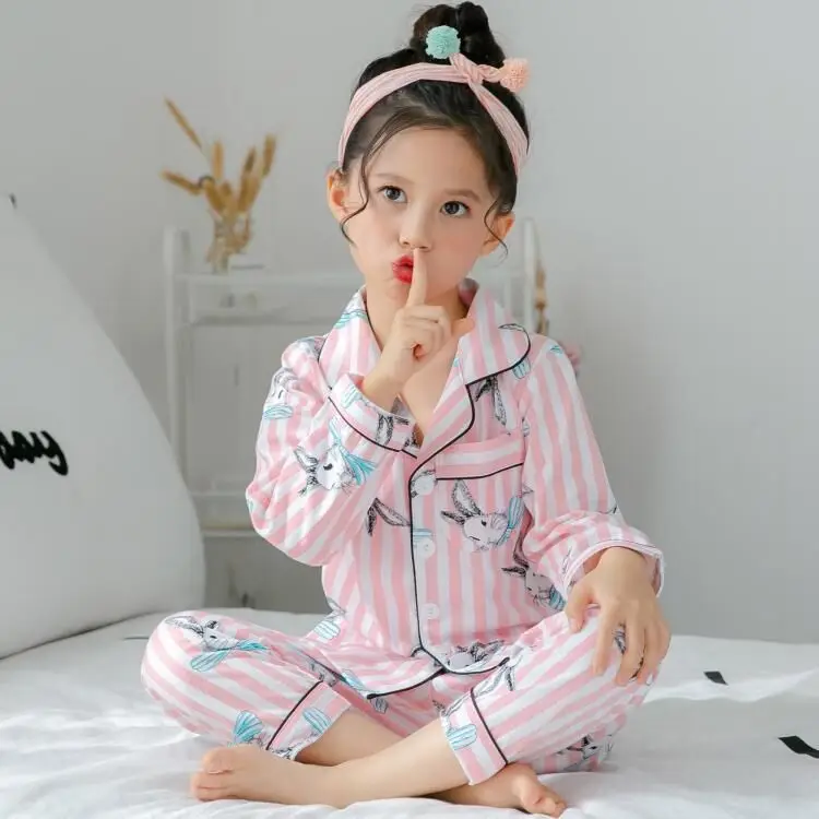 

rabbit pajamas Set summer Long sleeved Set Baby Boy Girl Cartoon children's sleepwear pajamas for kids pyjamas 2-12year 4H6