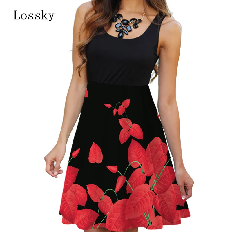 

2019 Beach Summer Dresses Sexy Off Shoulder Party Dress Women Sleeveless Splice Print Dress Casual O-Neck A-Line Dress Vestidos