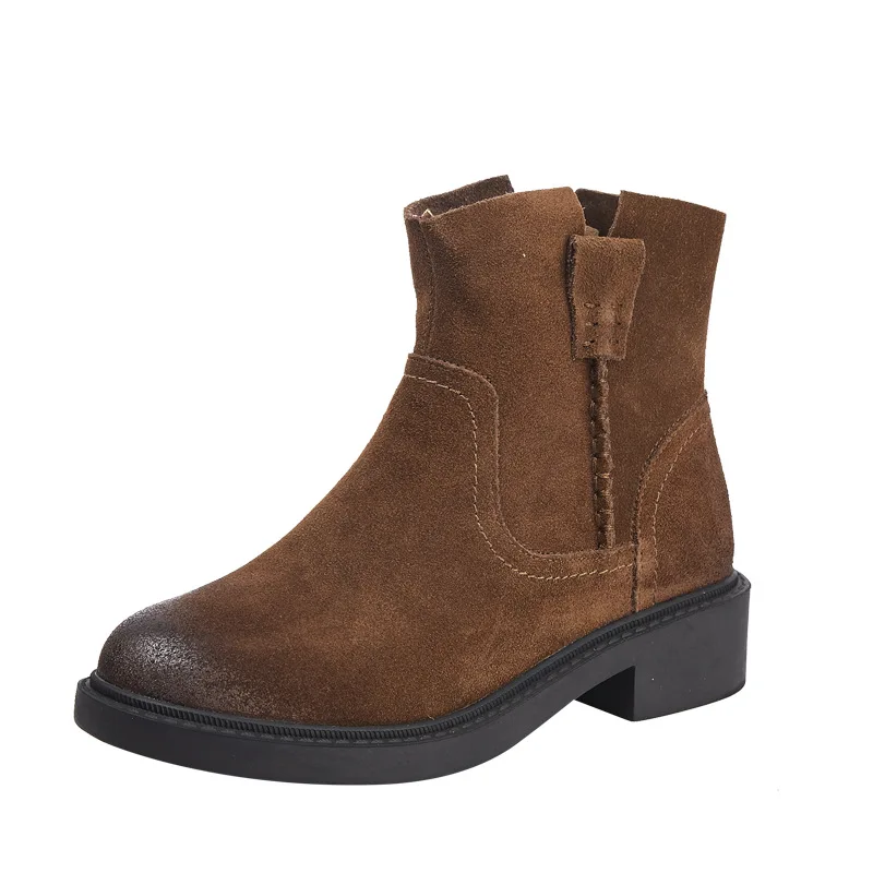 

CHAISHOU Winter Shoes Woman Genuine Leather Boots Low Heel Ankle Boots Platform Flat With Women Boots Plush Winter Boots