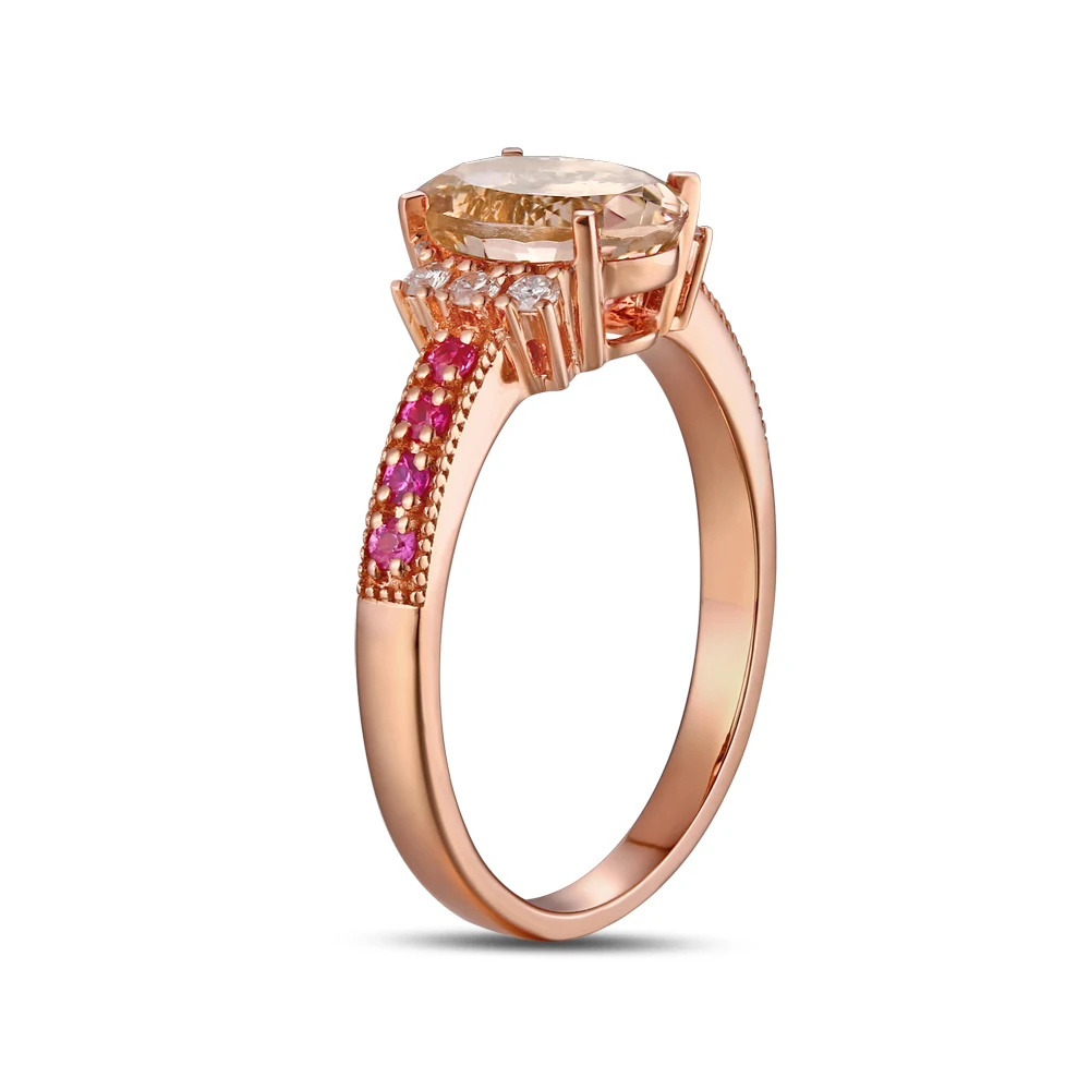 CaiMao 18KT/750 Rose Gold 1.78 ct Natural Morganite 0.12ct Round Cut Diamond 0.17ct Pink Sapphire Engagement Ring Jewelry