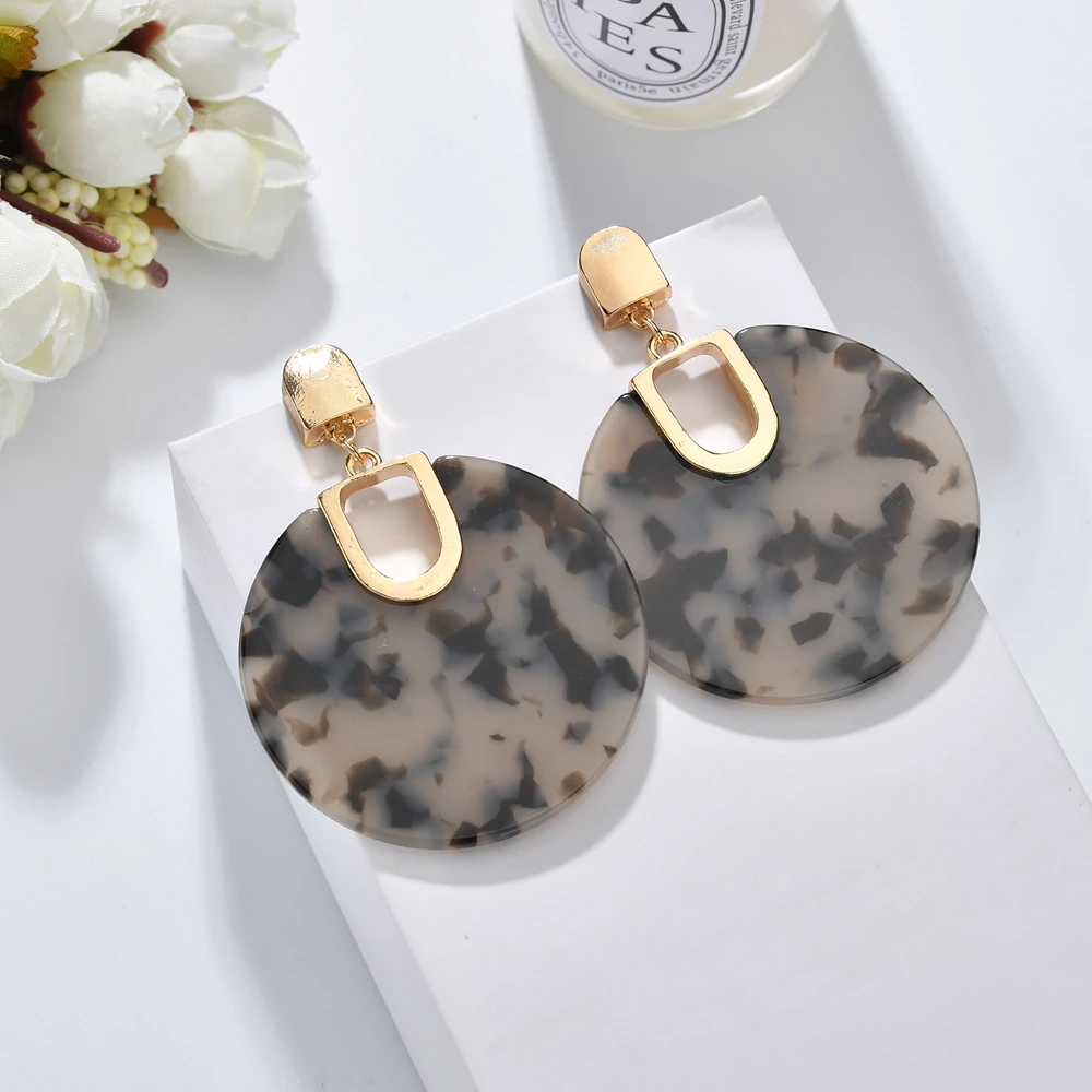 

2019 Ethnic Fashion Acetate Resin Earrings Pattern Leopard Pendants Geometric Round Drop Earrings For Women Jewelry Brincos Gift