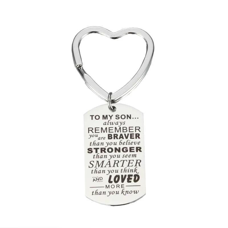 

Stainless Steel Military Card Keychain Jewelry Lettering TO MY SON ALWAYS REMEMBER YOU ARE BRAVER For Men Gift Jewelry