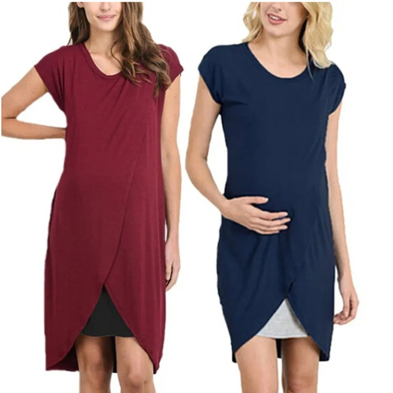 

Women Maternity Dresses Short Sleeve Solid Color Nursing Nightdress Breastfeeding Cardigan Dresses for Pregnant Women Clothing