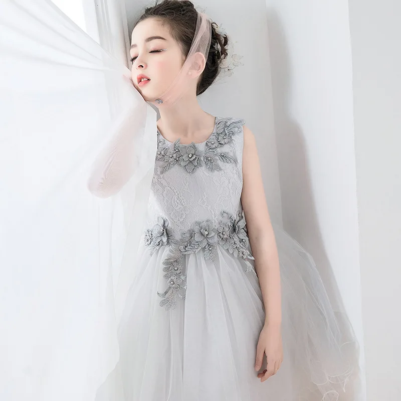 

2018 New summer tulle sleeveless flower girl prom dresses Piano show princess dress ball gowns formal elegant girl evening gowns