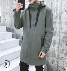 Осень 2018 новая Корейская версия повседневная мужская одежда из длинная стильная плащ пальто мужчины с шляпа заменить куртка yf279