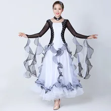 custom Adult sequins black and white drill Standard ballroom Dance Dress for waltz/tango/foxtrot performance competition dress