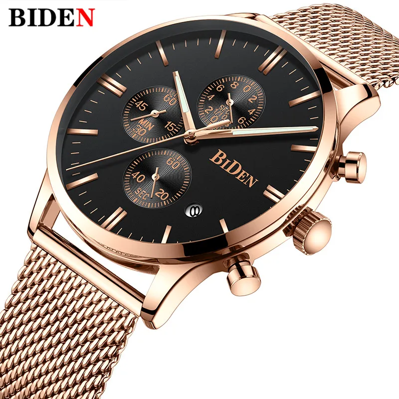 

New Chronograph Mens Watch BIDEN Top Brand Luxury Military Sport Stainless Steel Watches Business Quartz Clocks Relogio Masculin