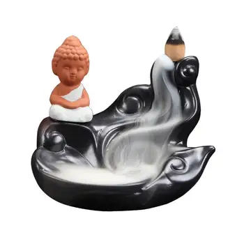 

Smoke Backflow Incense Waterfall Incense Cone Sticks Holder Small Buddha ceramic China Inspirational Gift Home Decor+10pcs Cone