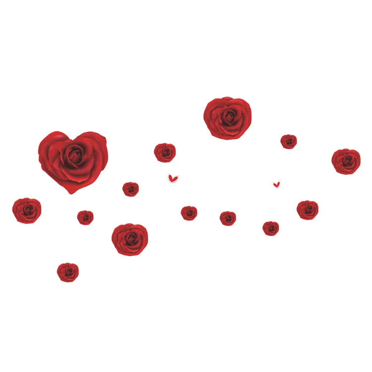 Romantic Love Heart 3D DIY Red Rose Flower Wall Sticker Room Decals