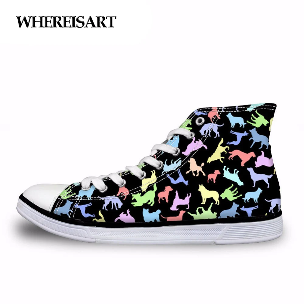 

WHEREISART Casual Cartoon Puzzle Print Women Vulcanize Shoes Canvas Sneakers 2019 Spring Sneakers Hand-painted Board Espadrilles