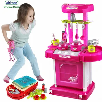 

akitoo 3225 Children play house kitchen toys girls cooking rice toys suitcase children simulation kitchen kitchen utensils