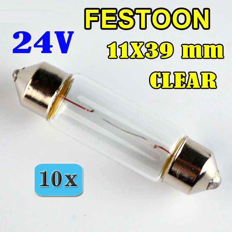10PCS 24V 11*39 MM Clear Glass FESTOON SV8.5 Car Miniature Bulb 10W Truck Interior Lamps Vehicle Instrument Lights | Автомобили и