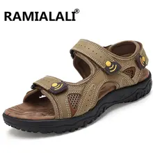 Мужские пляжные сандалии; брендовые Вьетнамки; Для мужчин повседневная обувь натуральный спилок, кожа кроссовки Мужские летние тапочки обувь