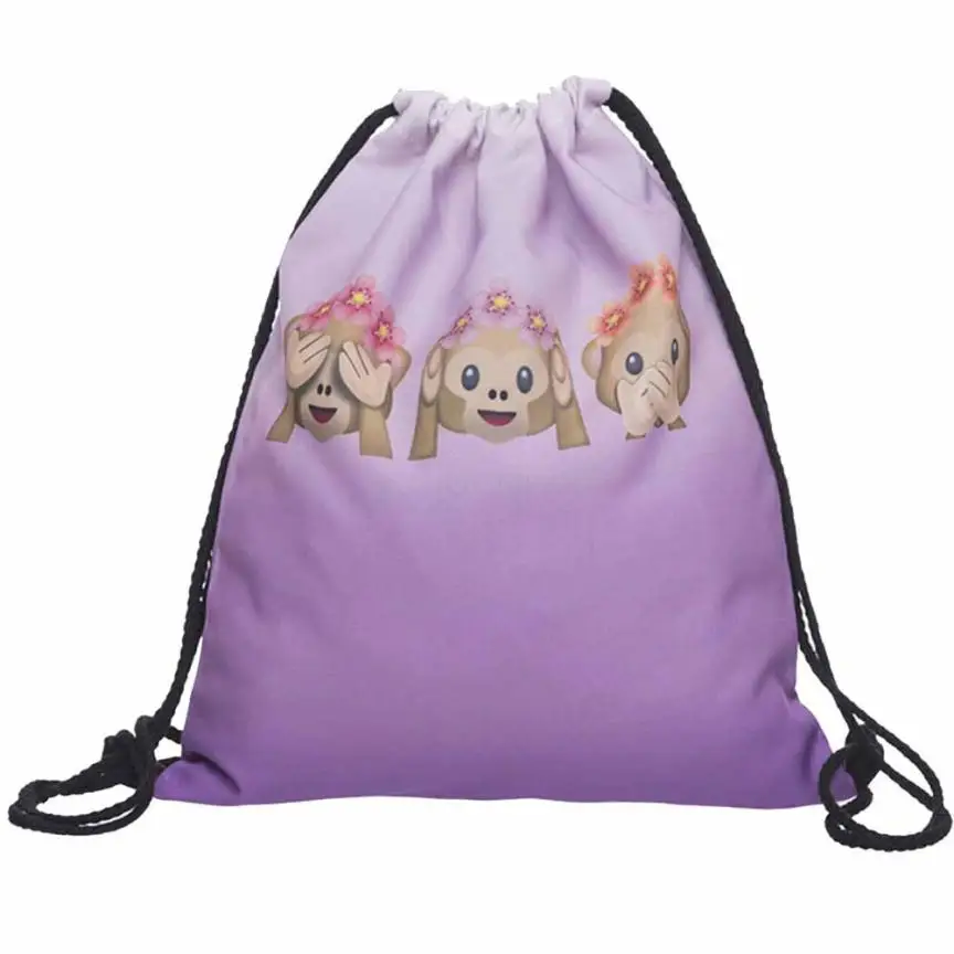 

Women's Bags drawstring bag waterproof Fashion Unisex Emoji 3D Printing Bags Drawstring Backpacks Female Mochila Large Bag A40