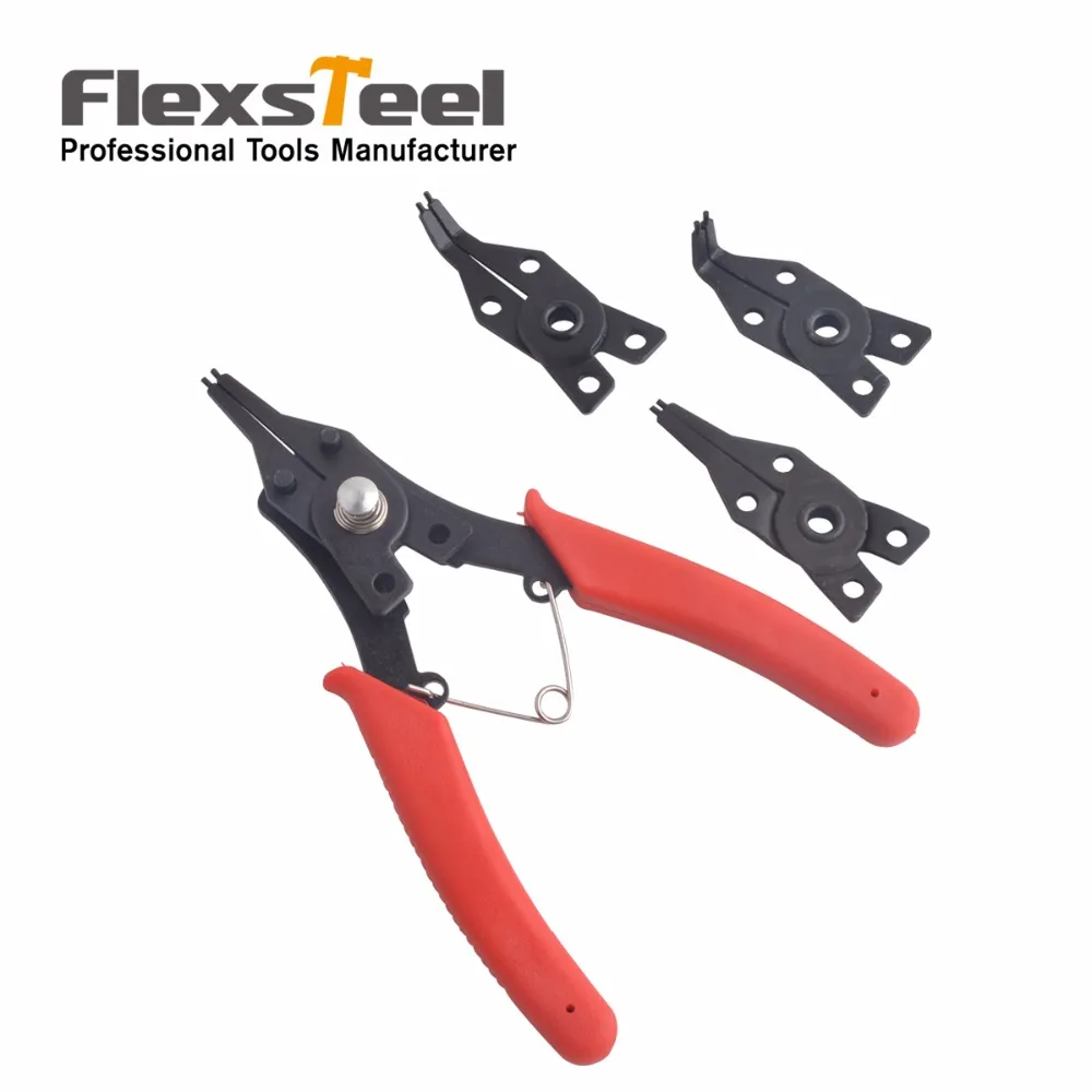 

Flexsteel 4 in 1 Circlip Plier Set Circlip-Snap Ring Plier Set Including 4 heads Internal External Straight 45 90 Tips