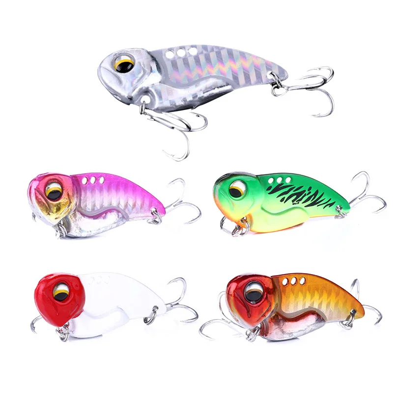  HENG JIA Fishing Lures Metal Minnow Bait Ice Vibe Lure With Treble Hook Swim bait 3D Fishing Eyes C