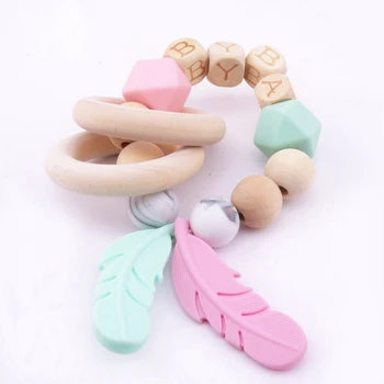 

Let's Make 1PC Natural Wooden Beads Customize Name Jewelry Bracelet Making Baby Chew Beads Silicone Feather Beaded Baby Teether