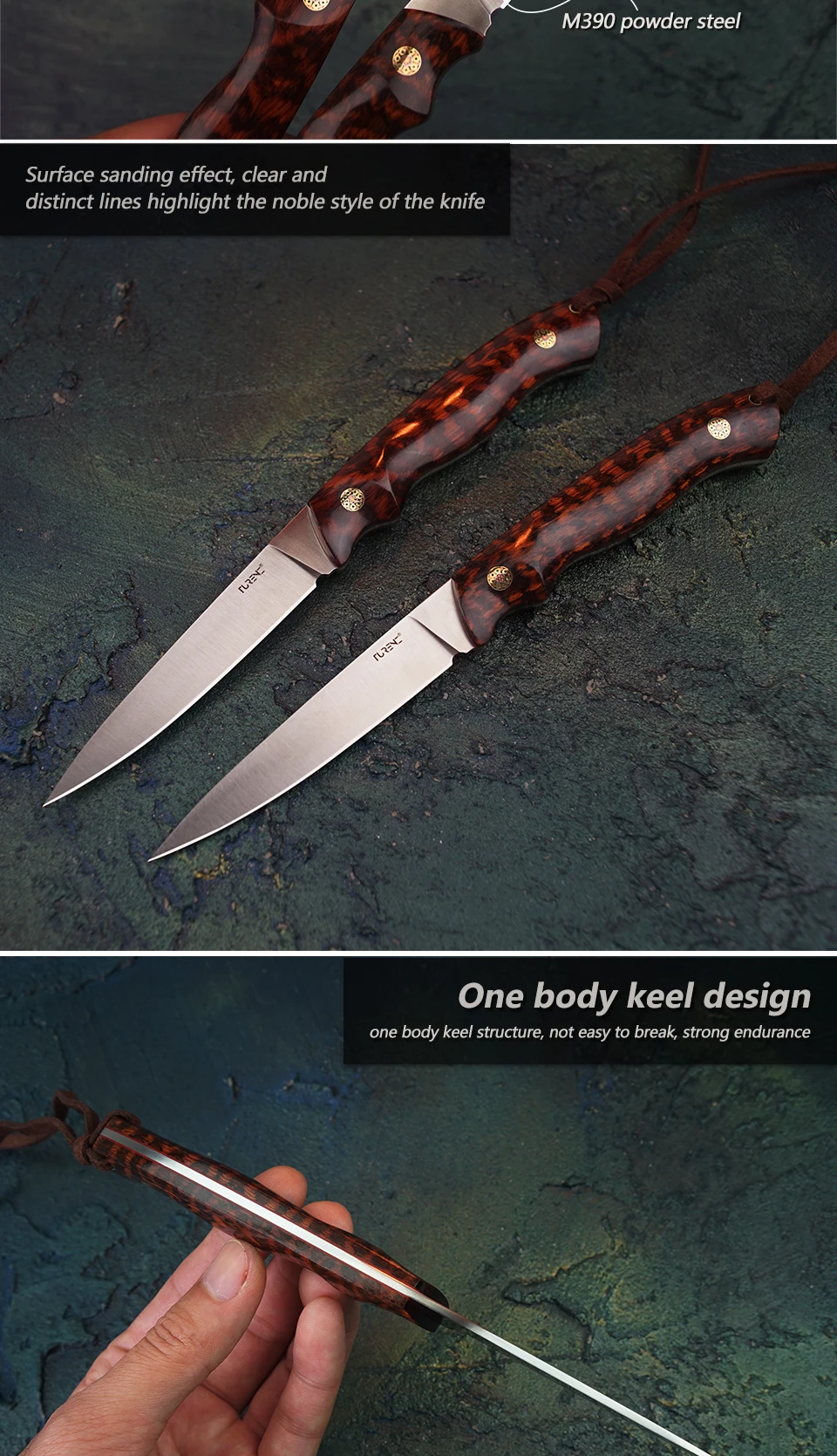 TURENZ-M390 стальной нож с фиксированным лезвием, ножи для кемпинга, инструменты для выживания, охотничьи ножи ручной работы с ножом