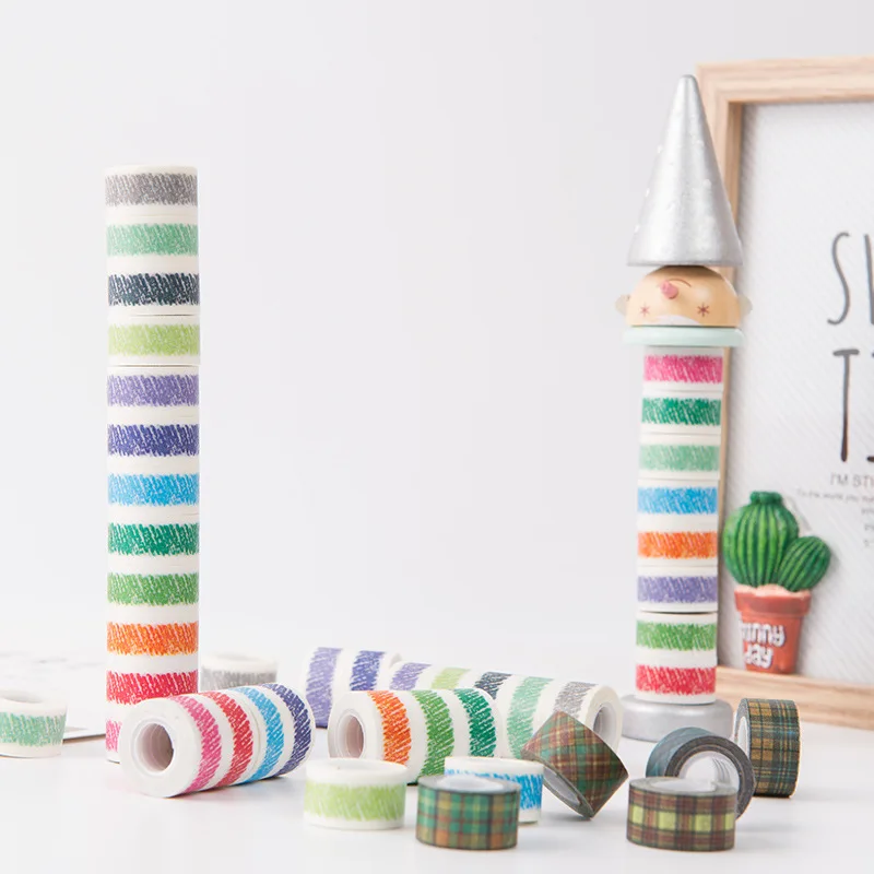 

12pcs/set Mini Japanese Stickers Crayon Colorful Washi Tape Diy Scrapbooking Photo Album Masking Stickers School Supplies