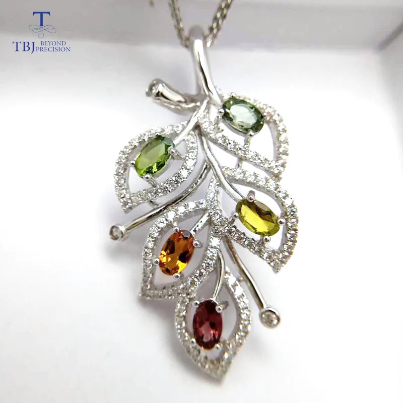 

TBJ S925 silver pendant with multi color tourmaline ,tree design pendant,fancy color natural tourmaline tree pendants for women