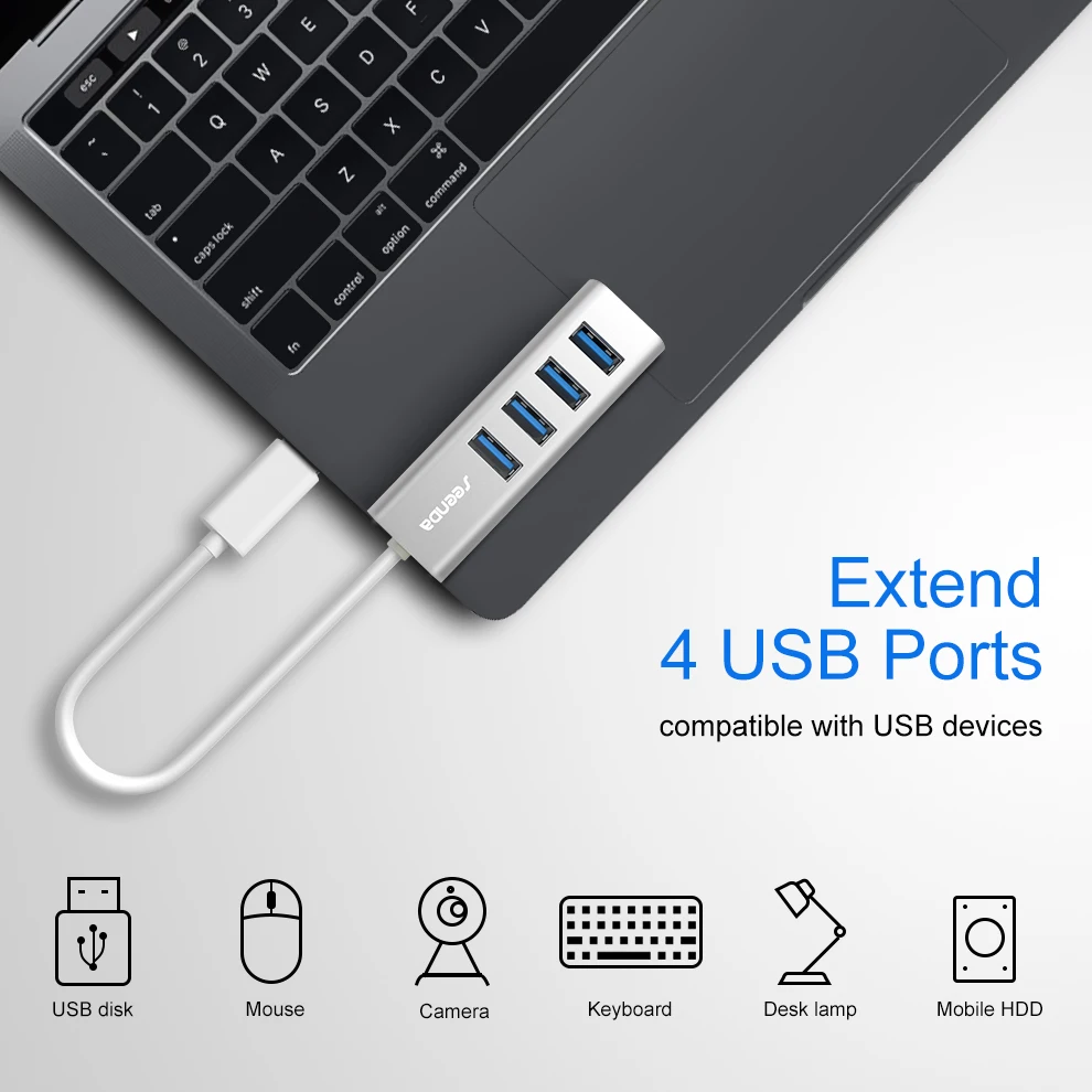 SeenDa алюминиевый usb-хаб 2,0 внешний 4 порта портативный OTG концентратор USB разветвитель для Macbook ноутбук ПК планшет компьютер аксессуары