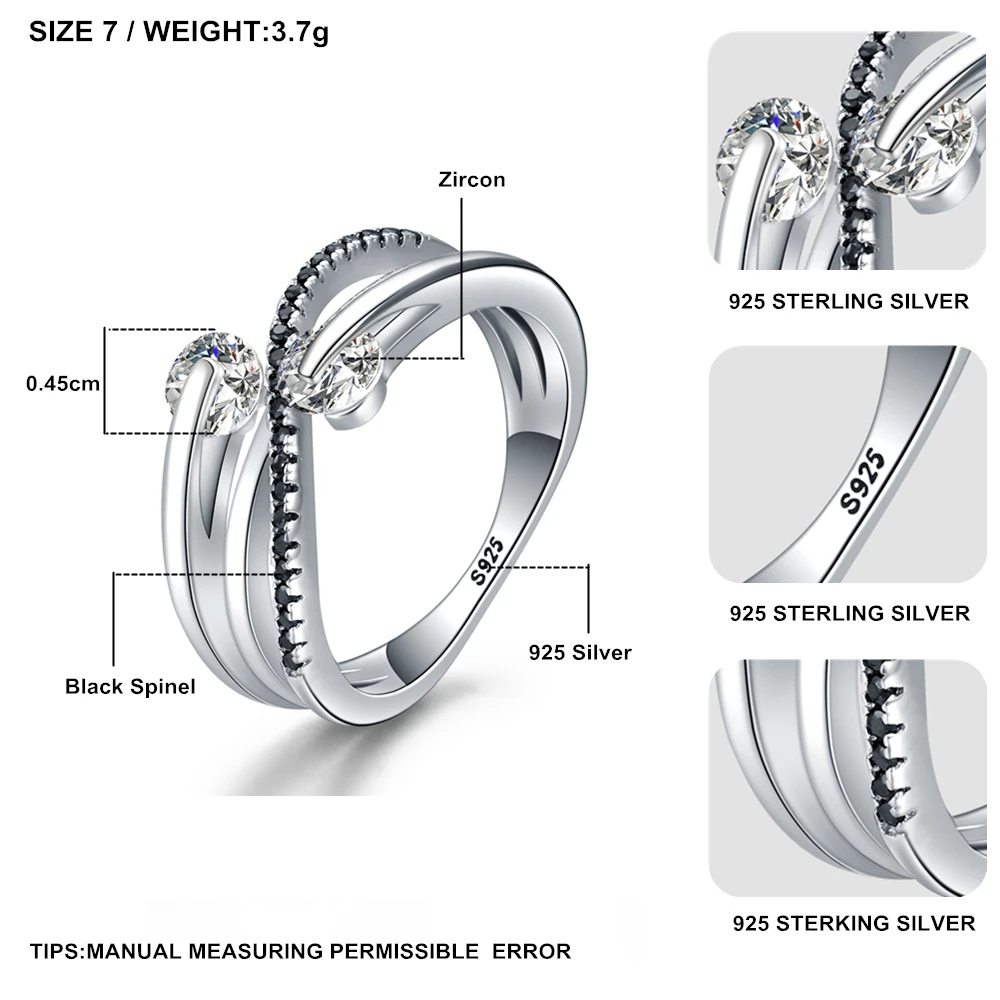 Новинка, модное ювелирное изделие из 925 пробы серебра, черная шпинель, обручальное кольцо для женщин, Anillos Mujer G066