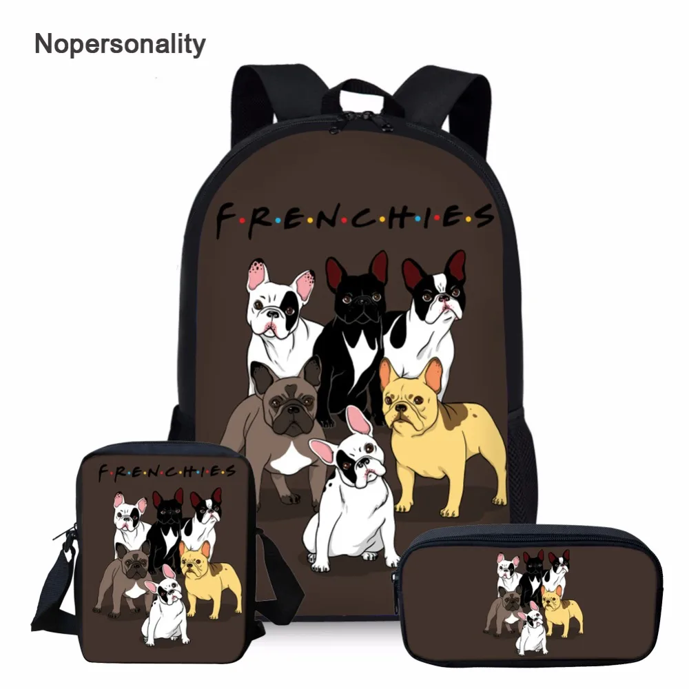 

Nopersonality Cute French Bulldog Print School Bag Set for Teenager Girls 3pcs Primary Student Kids Bookbag Children Schoolbags