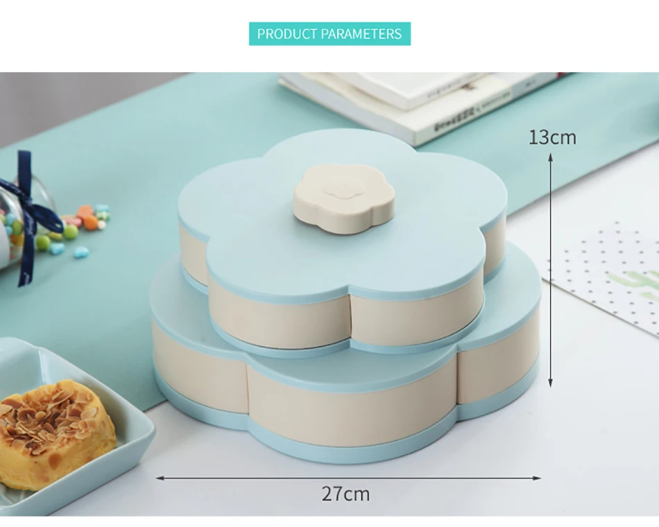 Вращающаяся коробка для закусок в форме лепестка, поднос для конфет, коробка для хранения продуктов, свадебные конфетные тарелки, двухслойный сушеный органайзер для фруктов