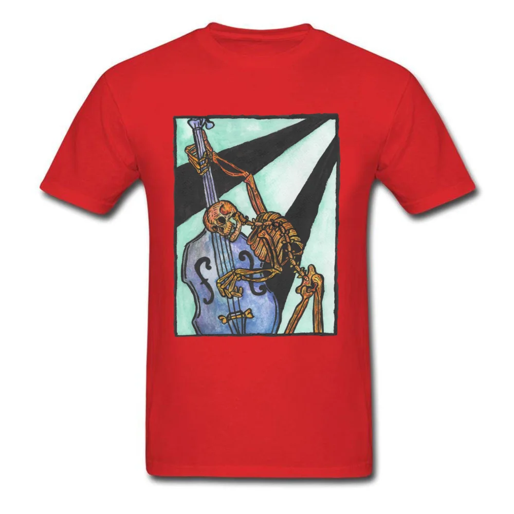100% Cotton Men Short Sleeve Double Bass Jazz Skeleton T Shirt Geek Tops Shirts Faddish Customized Round Collar Tops Tees Double Bass Jazz Skeleton red