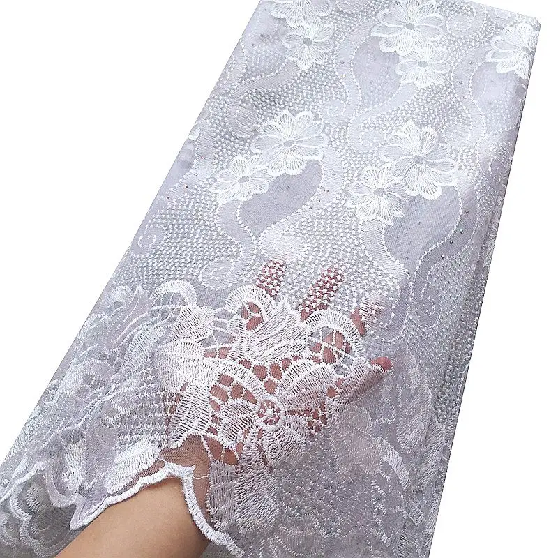 Новое поступление африканская кружевная ткань из нитей высокого качества, белая кружевная ткань в африканском стиле, серебристая французская Свадебная кружевная ткань - Цвет: White