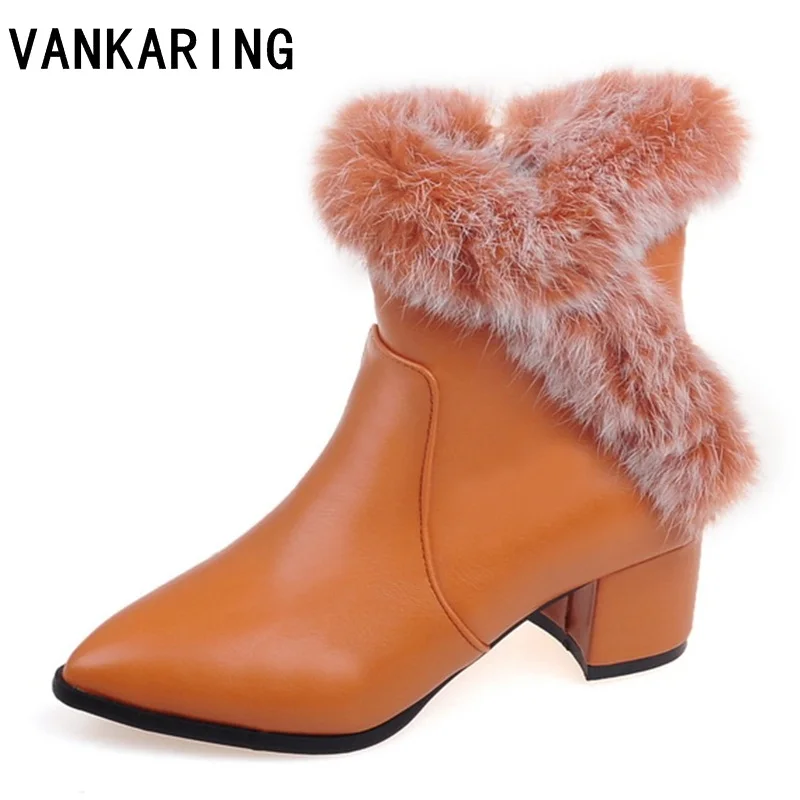 

VANKARING PU leather martin boots woman shoes winter warm short ankle boot high top motorcycle botas faux fur snow botines mujer