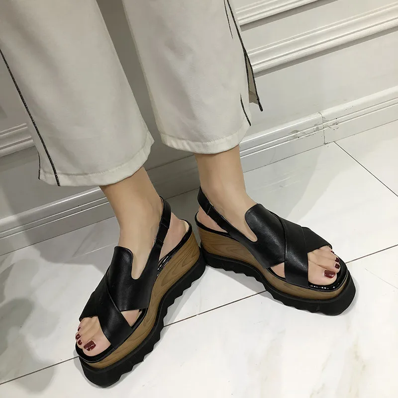 

Brand New women's Genuine Leather Sandals Wedges High Heels Platform Luxury Shoes Ladie Casual Party Office Summer Sandals