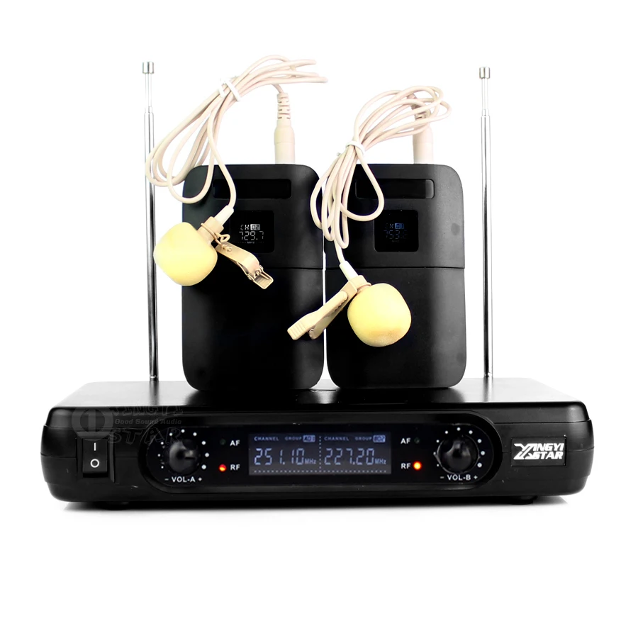 ProfessionalLavalierMicrophoneWirelessCollarMic2ChannelCordless