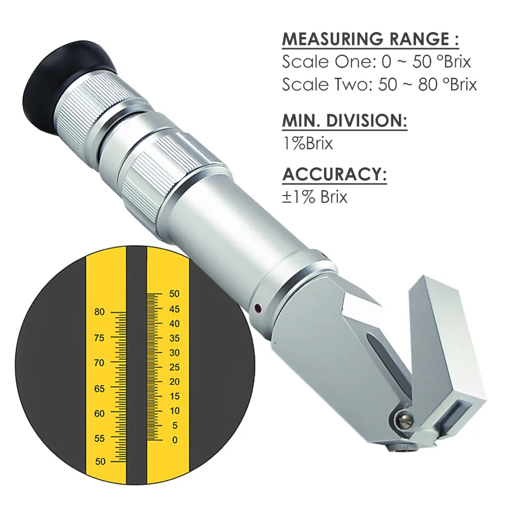 Ручной 0-80% широкий диапазон сверхмощный рефрактометр БРИКС сироп варенья ЧПУ с двойной шкалой и регулируемым фокусом