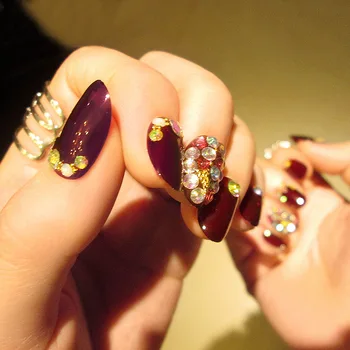 

New 24pcs magazine Wine red phototherapy nails Long Full Artificial gel Fake Nails (Contains no glue)